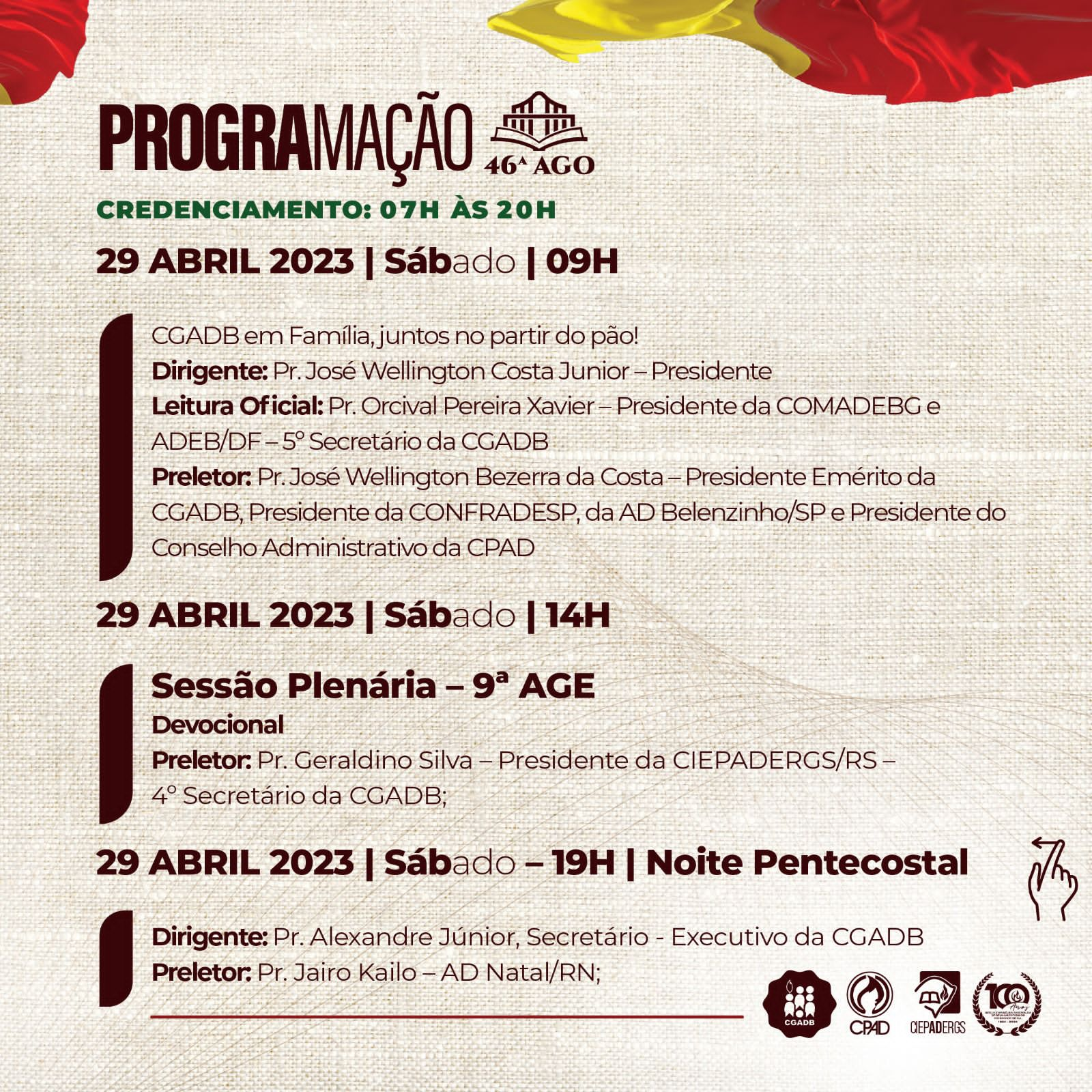 Conheça a Programação da CGADB para AGO em Novo Hamburgo RS